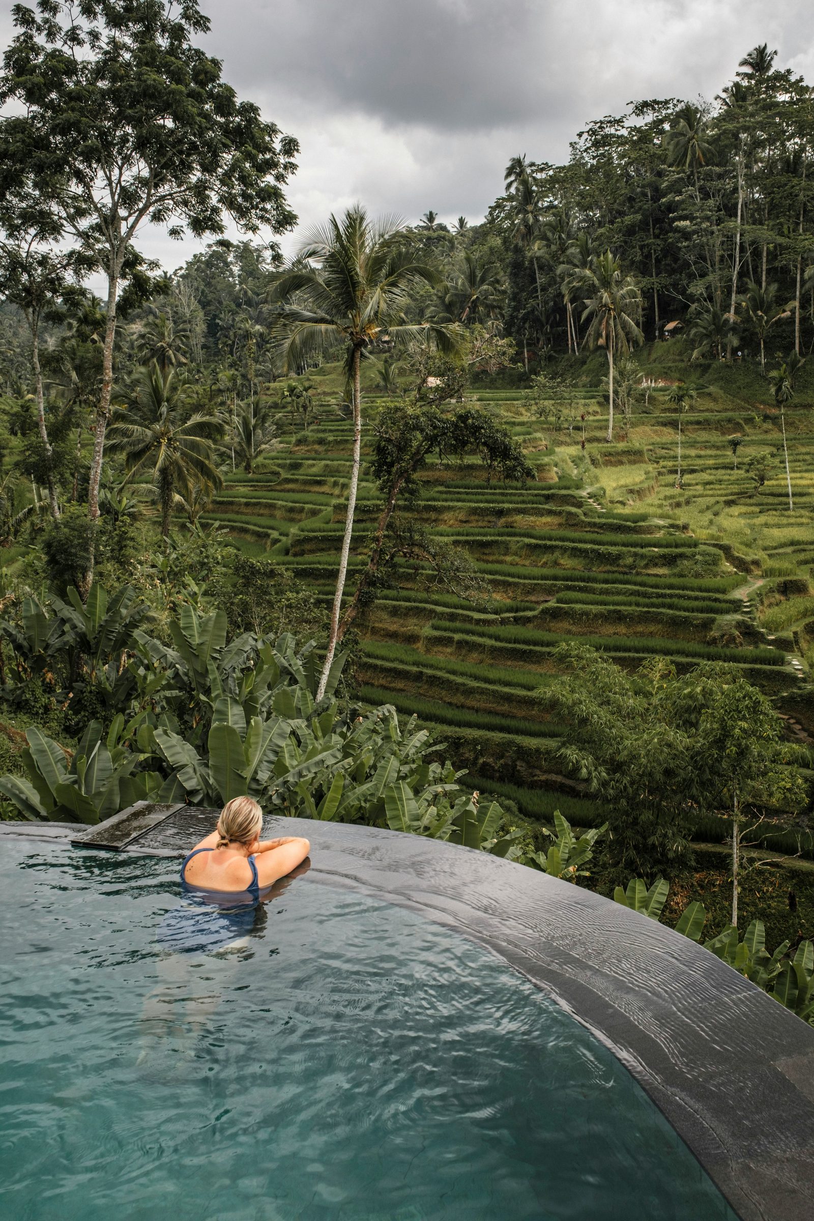 An infinity pool above the rice terraces, Ubud, Bali