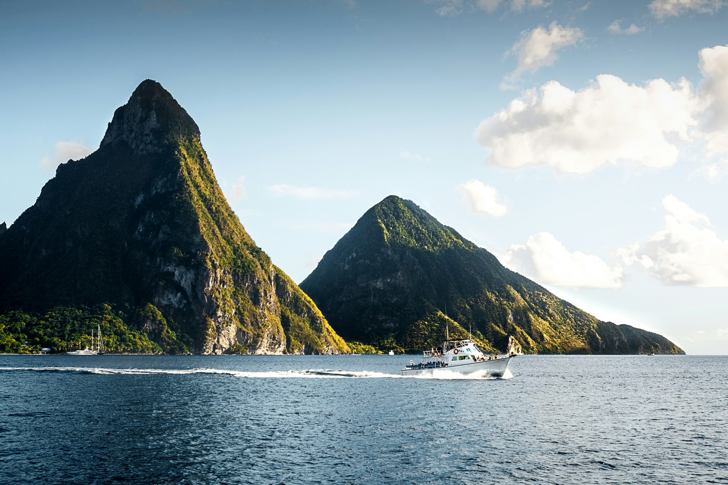 A private sail beneath the Pitons of St Lucia, Caribbean