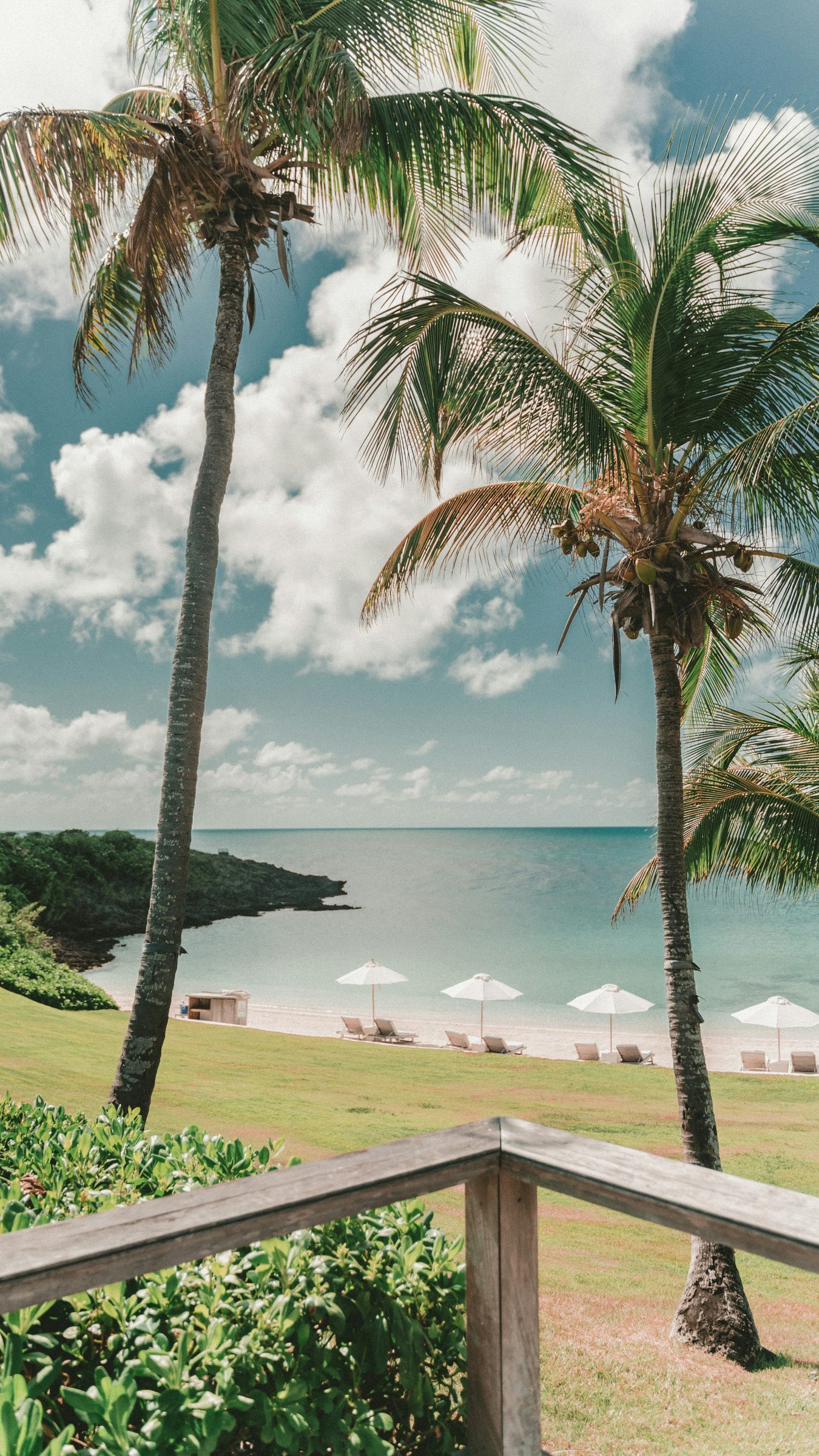 A quiet cove with loungers and umbrellas, Antigua, Caribbean