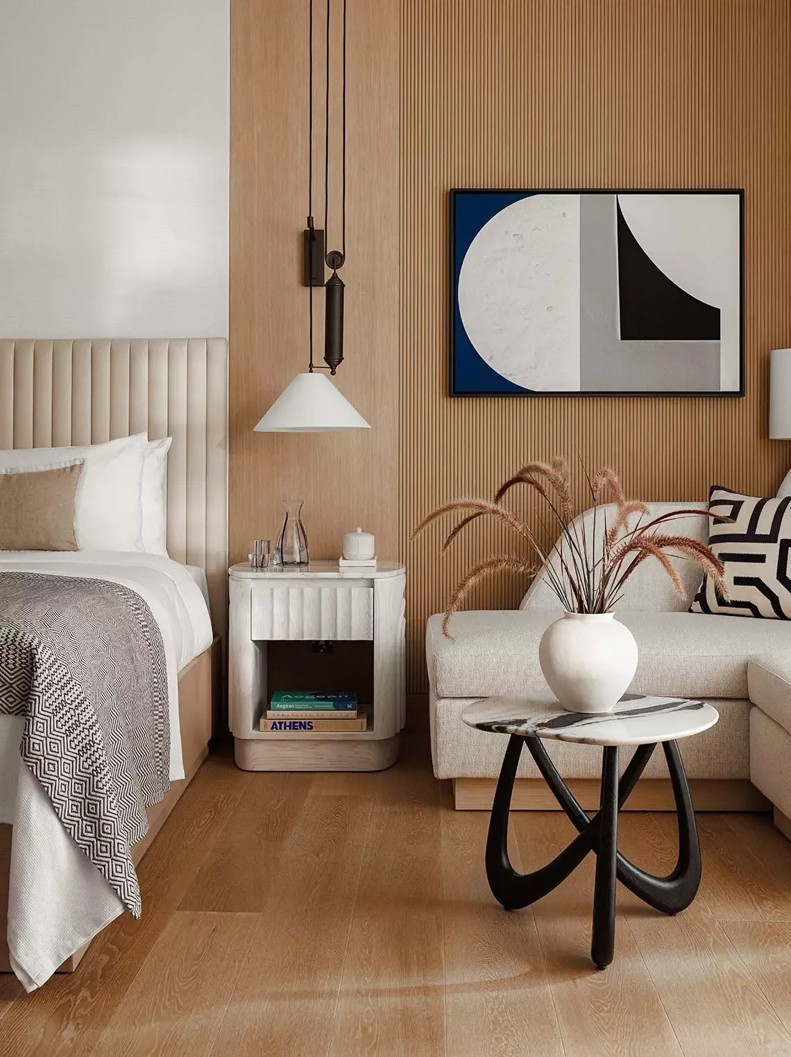 A calm bedroom at One&Only Aesthesis, Athens Riviera