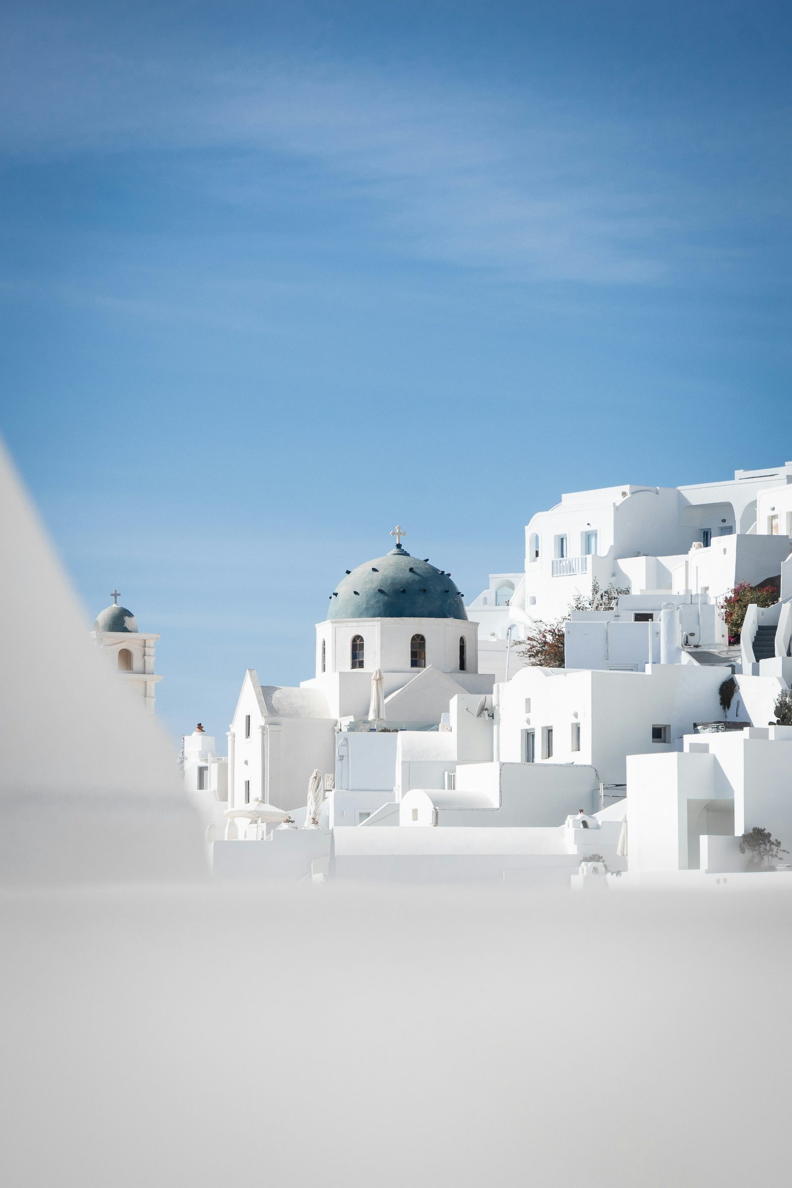 Whitewashed village and dome, Santorini, Greece