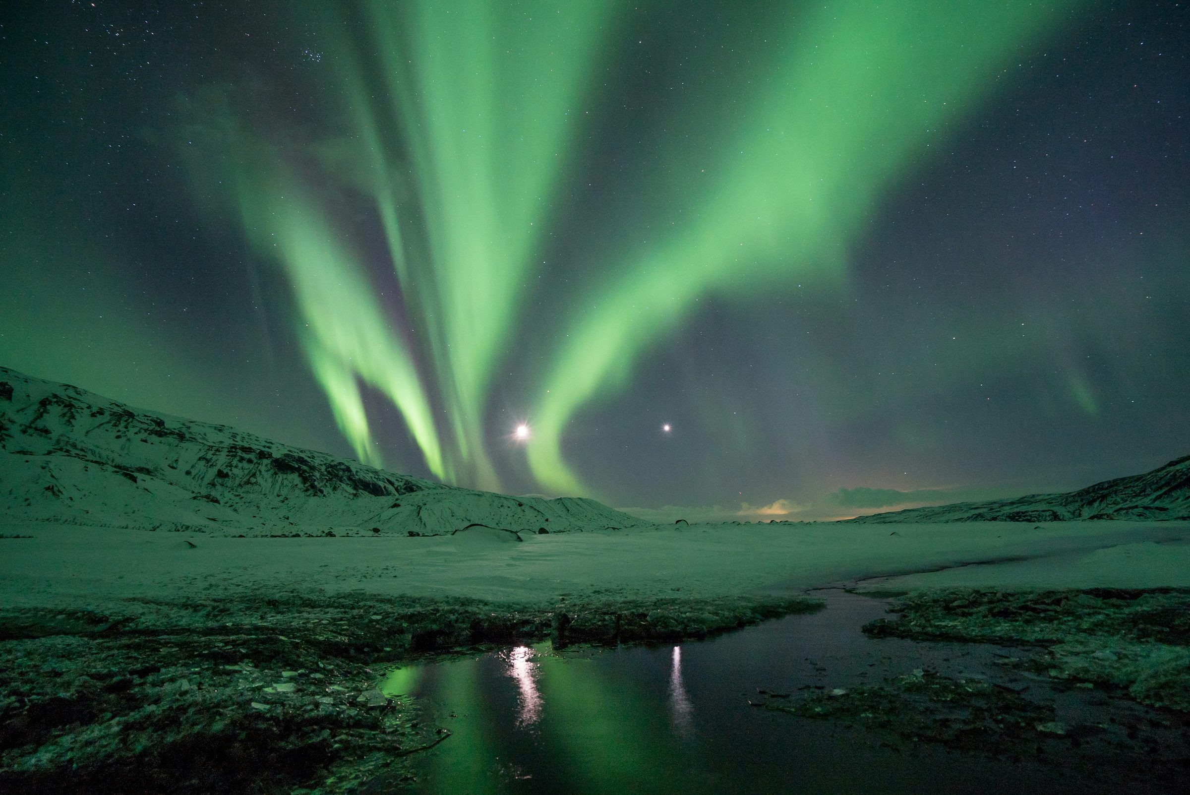 The aurora over the wilds near Reykjavik, Iceland