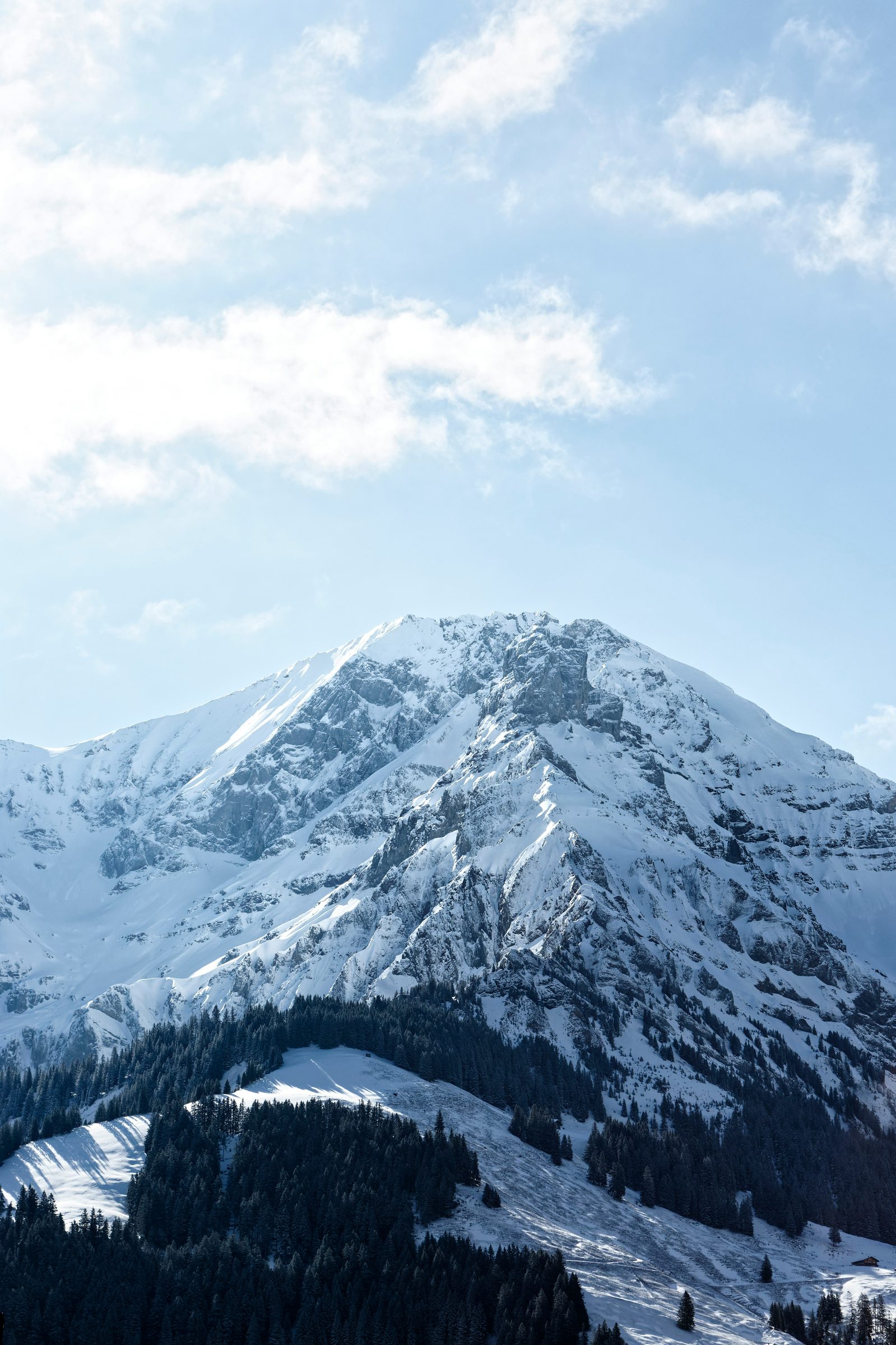 A snow-covered summit against blue sky, Zermatt, Switzerland